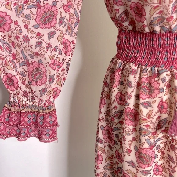 Anthropologie Love The Label Pink Floral Border Print Mini Dress small - Picture 5 of 12